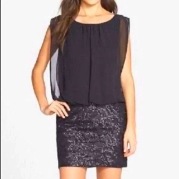 Jessica McClintock Dresses & Skirts - Jessica McClintock Womens 12 Pleated Sequins Blouson Cocktail Mini Dress Black